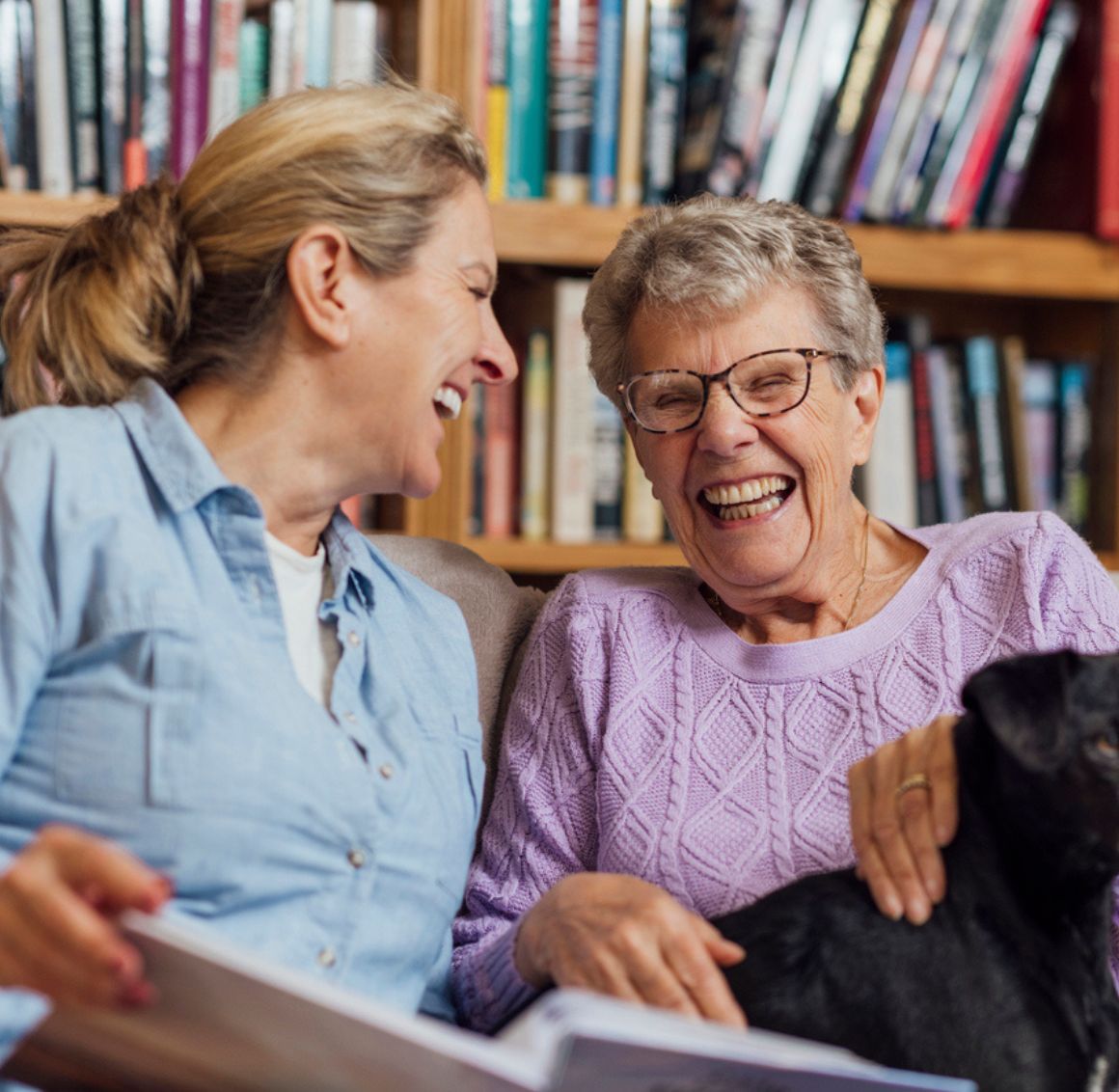 Caregiver laughing with a senior during Companionship Care in Whitewater, CA.